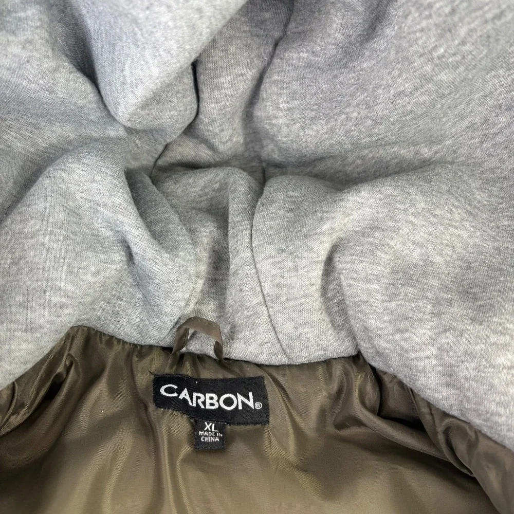 CARBON Puffer Vest Hooded‎ Mens Size XL Olive Green Quilted Full Zip